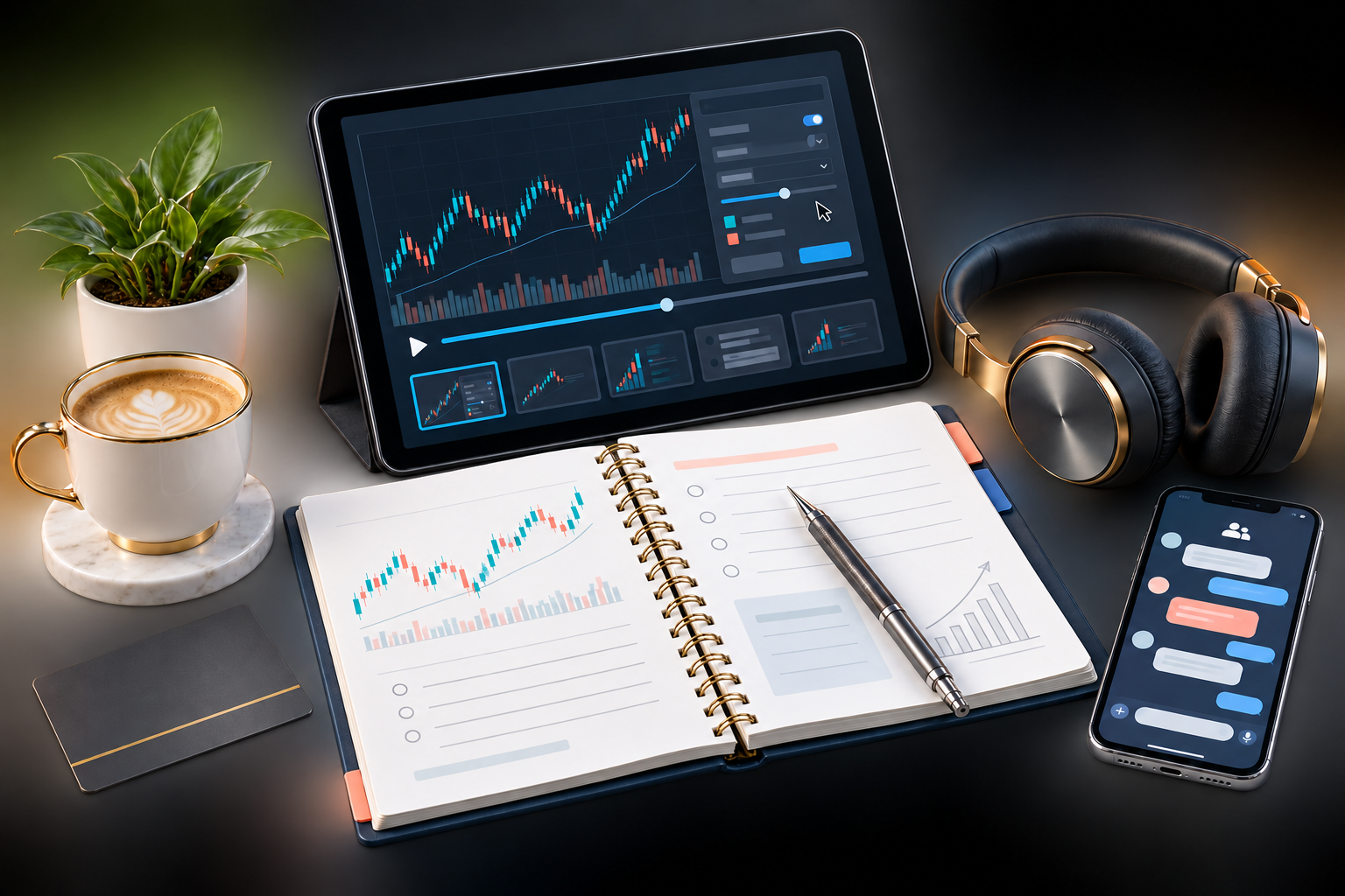 Планшет с видеоуроком, рабочая тетрадь и материалы для работы с Ultrascalper